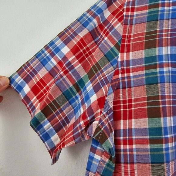 Ralph Lauren Chaps Linen Blend Colorful Plaid Shirt Mens Sz L Preppy Work Casual - Picture 3 of 9